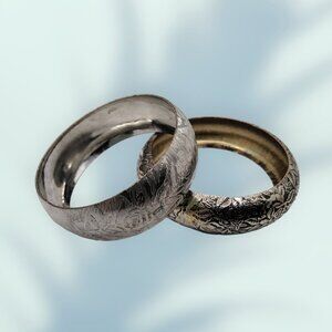 Etched Floral Bangle Bracelets - Mismatched Set of 2